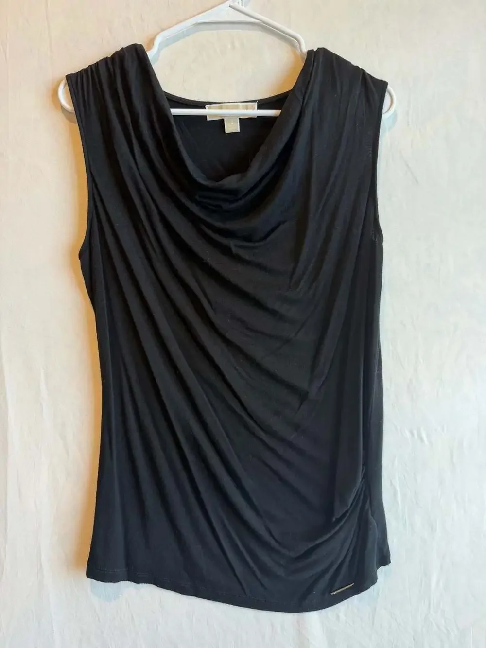 Michael Kors Women's Black Sleeveless Cowl Neck Top with Logo Plate